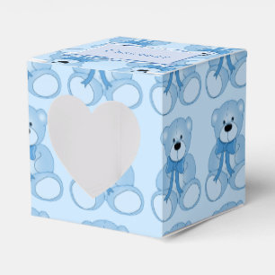 Cute Blue Teddy Bear Pattern Heart Favour Box