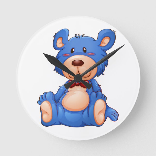 Cute Blue Teddy Bear Round Clock (Front)