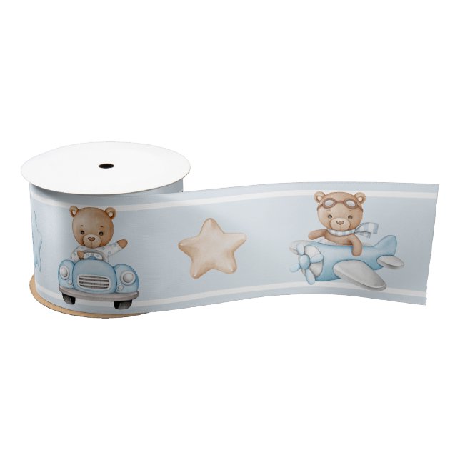 Cute Blue Teddy Bear Satin Ribbon (Spool)