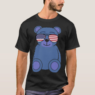 Cute Blue Teddy Bear Sunglasses 4th of July Men Wo T-Shirt