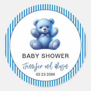Cute Blue Teddy Bear Vintage Baby Boy Shower Classic Round Sticker