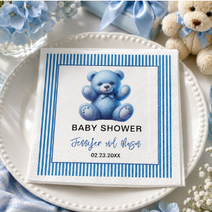 Cute Blue Teddy Bear Vintage Baby Boy Shower Napkin
