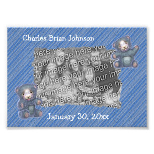 Cute Blue Teddy Bears Frame New Baby Photo Print