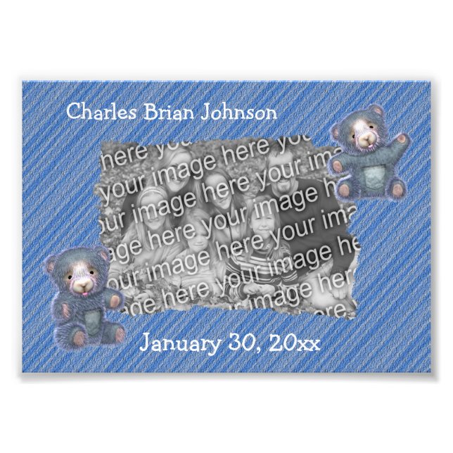 Cute Blue Teddy Bears Frame New Baby  Photo Print (Front)