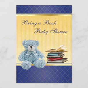 Cute Blue Teddy Elegant Bring a Book Baby Shower Invitation