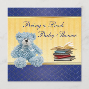 Cute Blue Teddy Elegant Bring a Book Baby Shower Invitation