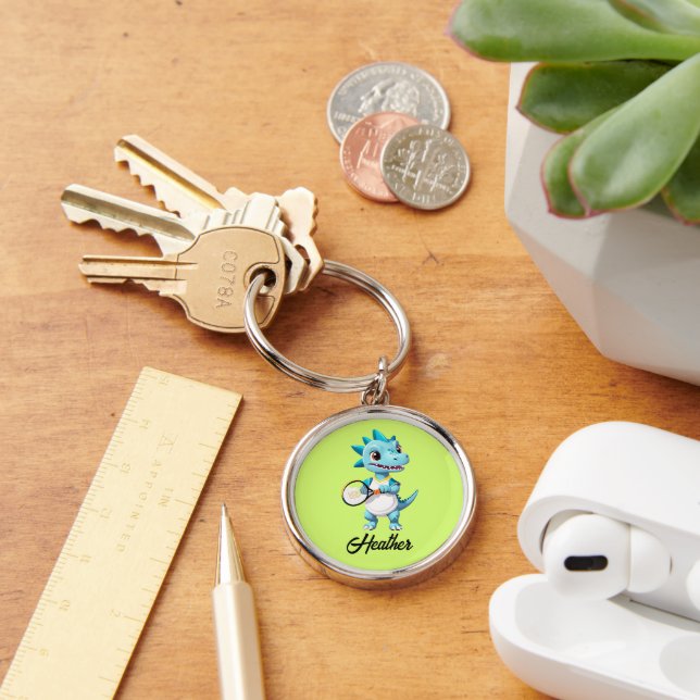 Cute blue tennis dinosaur key ring (Desk)