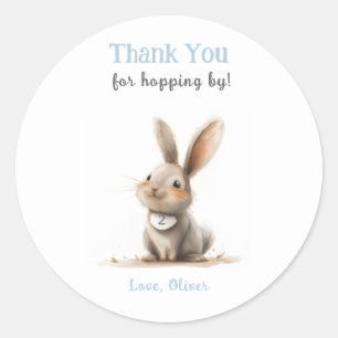 Cute Blue Thank You Bunny Birthday  Classic Round Sticker