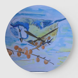 Cute Blue Tit Bird Large Clock