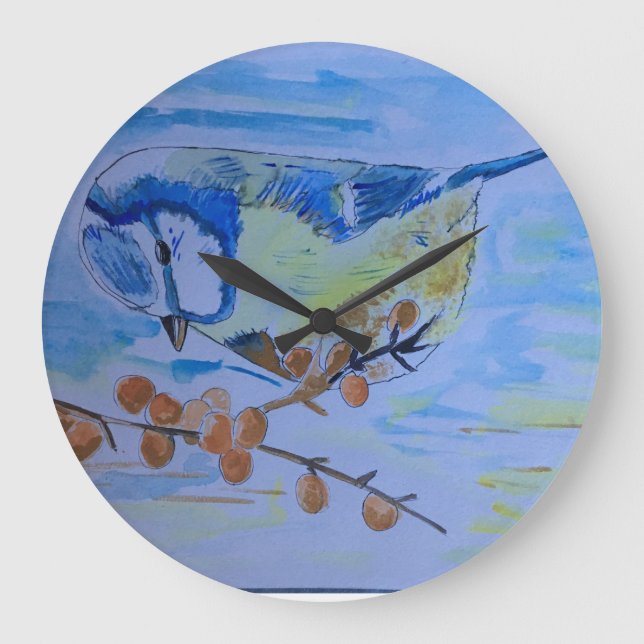 Cute Blue Tit Bird Large Clock (Front)