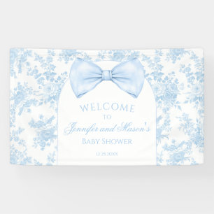 Cute Blue Toile Bow Tie Baby Shower Welcome Banner
