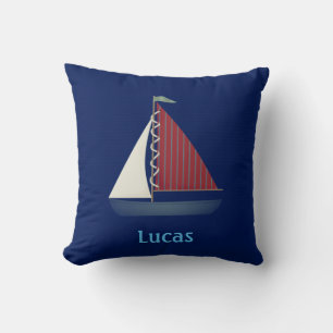 Cute Blue Toy Sailboat Cushion