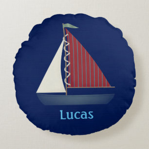 Cute Blue Toy Sailboat Round Cushion