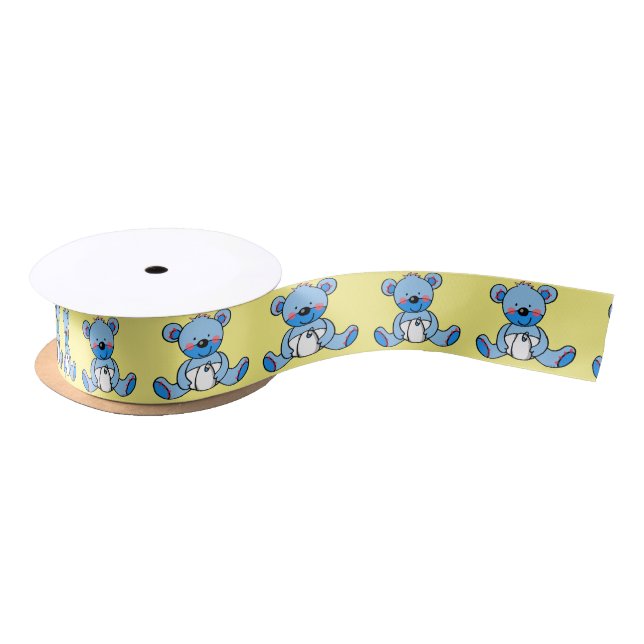 cute blue toy teddy bear baby shower satin ribbon (Spool)