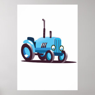 Cute Blue Tractor Poster