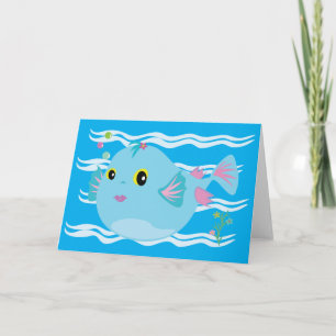 Cute Blue Tropical Fish Pink Fins Card