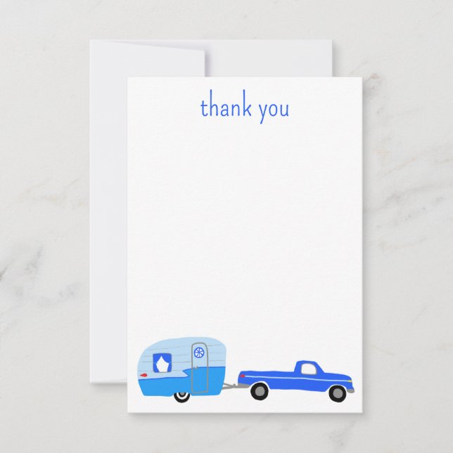 Cute Blue Truck & Trailer BABY SHOWER Custom Thank You Card (Front)