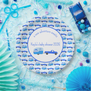 Cute Blue Truck & Trailer RV Adventure  Paper Plate