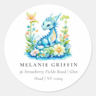Cute Blue Turquoise Green Dragon Personalised Classic Round Sticker