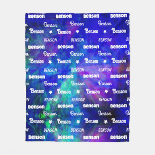 Cute blue turquoise repeating name personalised fleece blanket