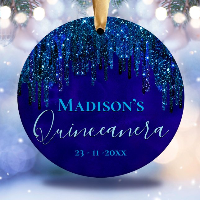 Cute blue turquoise Unicorn Glitter  Quinceanera  Ceramic Tree Decoration (Creator Uploaded)