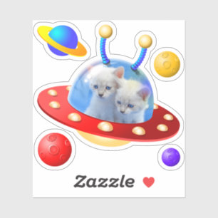 Cute Blue Twin Kittens Cats in UFOs Flying Saucers