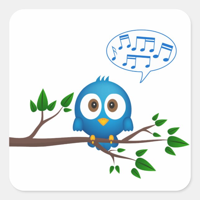 Cute blue twitter bird cartoon square sticker (Front)