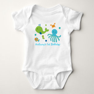 Cute Blue Under The Sea Birthday Baby Bodysuit