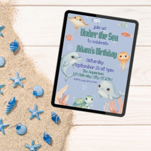 Cute, Blue, Under the Sea Birthday  Invitation