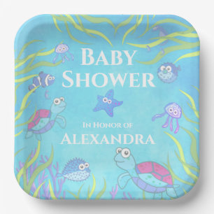 Cute Blue Under the Sea Boy Baby Shower  Paper Pla Plate