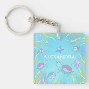 Cute Blue Under the Sea Key Ring