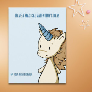 Cute Blue Unicorn Classroom Valentine's Day Holiday Postcard