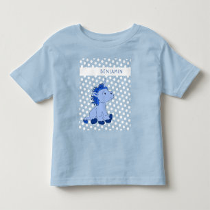 Cute Blue Unicorn Polka Dot Pattern Kids Name Toddler T-Shirt