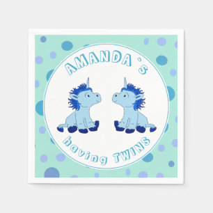 Cute Blue Unicorn Twin Boys Baby Shower Napkin