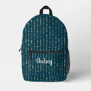Cute Blue Vertical Stripes Monogram Name Printed Backpack