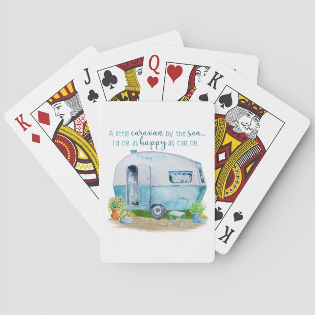 Cute Blue Vintage Retro Camper Caravan Playing Cards (Back)