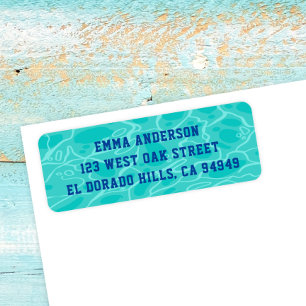 Cute Blue Water Pool Party Birthday Return Address