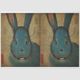 Cute Blue Water Rabbit Japanese Ukiyo-e style Tissue Paper