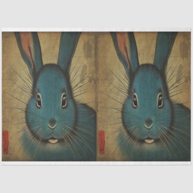 Cute Blue Water Rabbit Japanese Ukiyo-e style Tissue Paper (Front)