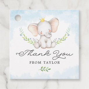 Cute Blue Watercolor Baby Elephant Thank You Favour Tags
