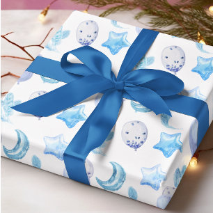 Cute Blue Watercolor Balloon Baby Boy Boho Pattern Wrapping Paper