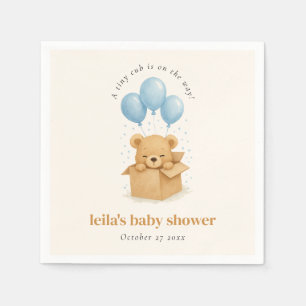 Cute Blue Watercolor Balloon Bear Boy Baby Shower Napkin