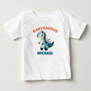 Cute Blue Watercolor Dino Dinosaur Babysaurus Name Baby T-Shirt