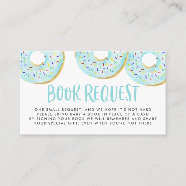 Cute Blue Watercolor Doughnuts Sprinkles Book Requ Enclosure Card (Front)