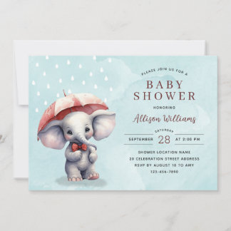 Cute Blue Watercolor Elephant Boy Baby Shower   Invitation
