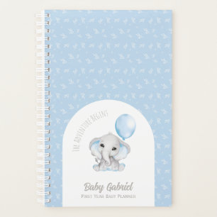 Cute Blue Watercolor Elephant With Balloon Baby Planner