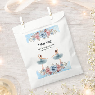 Cute Blue Watercolor Floral Ballerina Baby Shower Favour Bags
