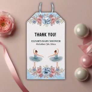Cute Blue Watercolor Floral Ballerina Baby Shower Gift Tags
