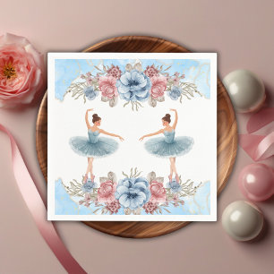 Cute Blue Watercolor Floral Ballerina Baby Shower Napkin