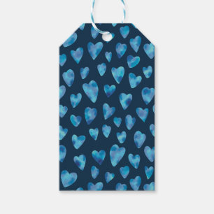Cute blue watercolor love heart pattern gift tags